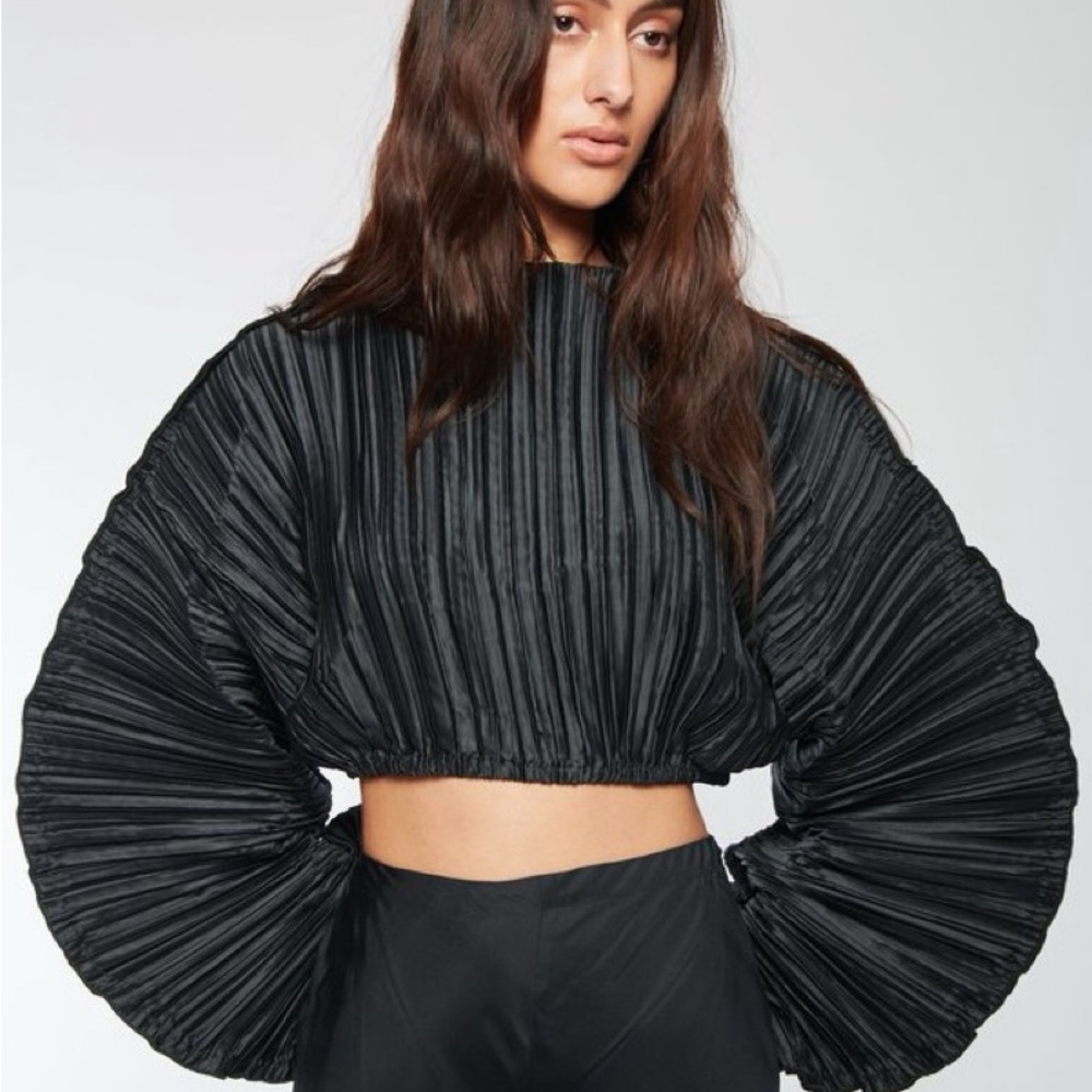 Cult Gaia Black Pleated Crop Top